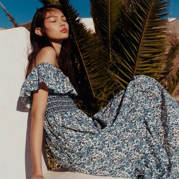 ZARA BLOGERS FAVORITE PRINTED OFF THE SHOULDER FAMOUS PORTOFINO DRESS - Picture 2 of 6